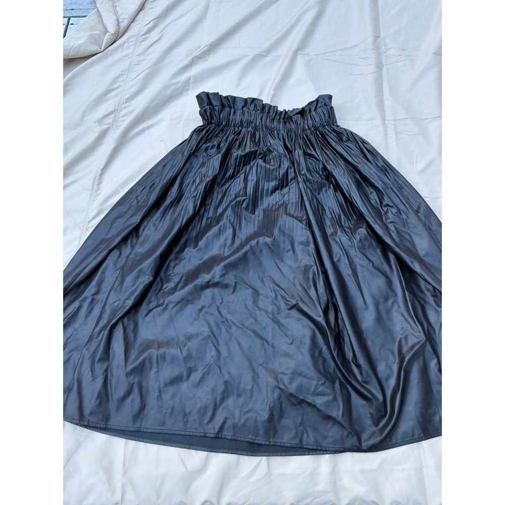 Edgy Women Dance & Marvel Pleated Faux Leather Midi‎ Skirt L Black DMS145